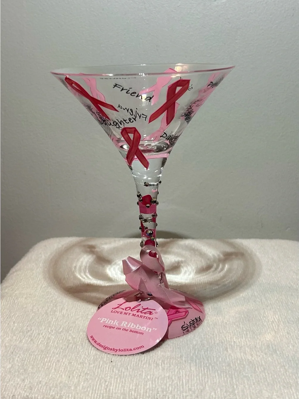 Lolita Pink Ribbon Martini Glass with Pink Accents